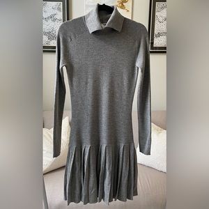Lacoste Runway Collection Fit & Flair Pleated Wool Dress Stone Chine Gray SZ 10